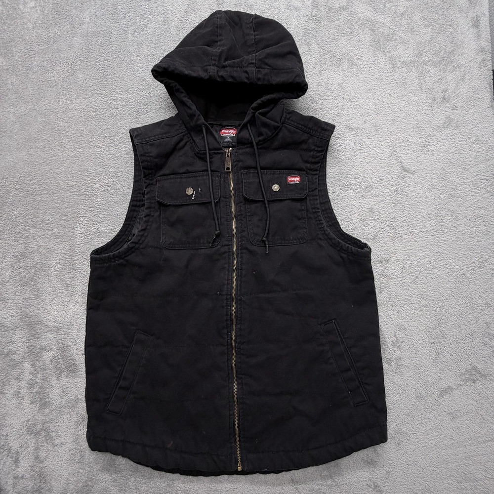 Wrangler Workwear 55275 Mens Large Black Canvas Insulated Hooded Vest